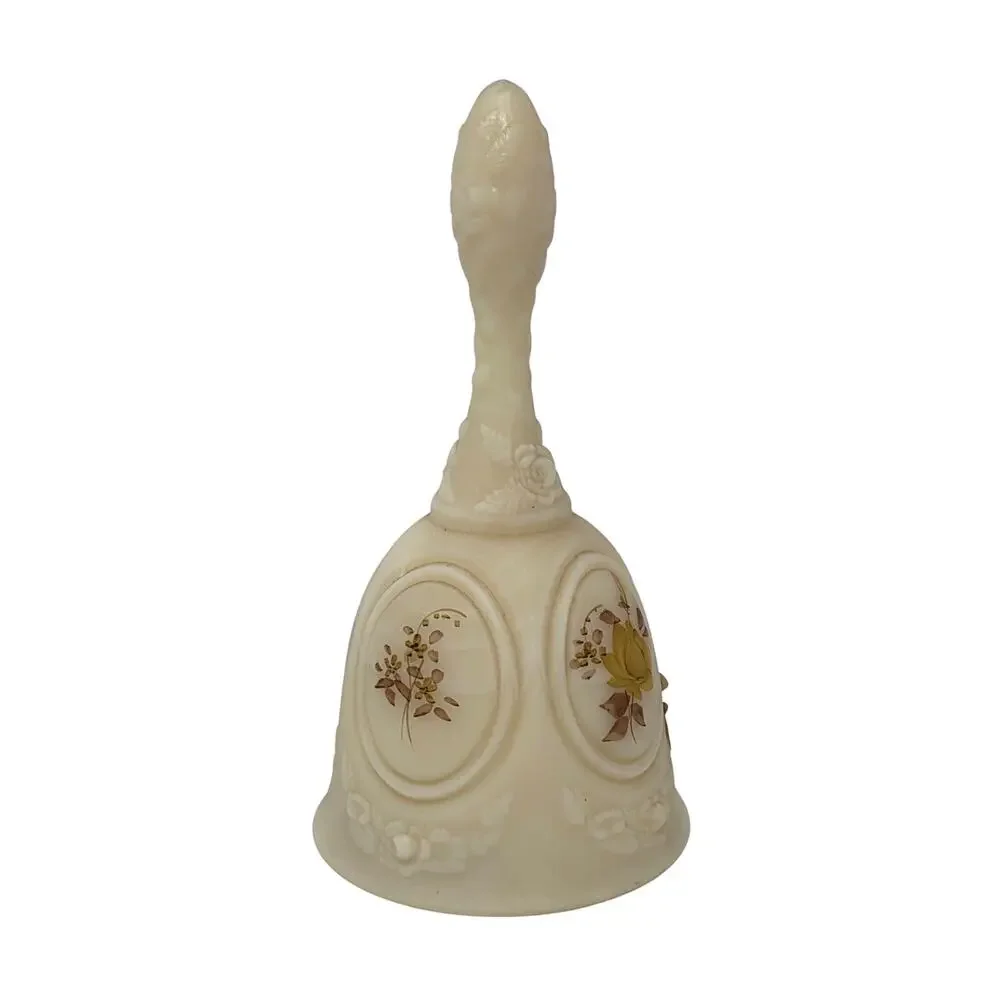 Vintage Fenton Chocolate Rose Satin Custard Glass Bell Signed Pam Bibbee
